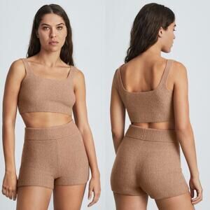 Everlane The Wool Blend Ribbed Crop Top Carmel Women Small NWT Stretch